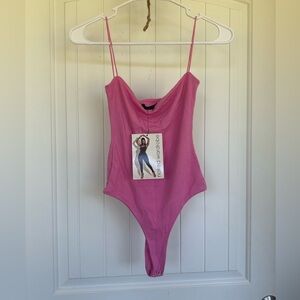 Naked Wardrobe Pink Sleeveless Bodysuit-Size XS NWTS